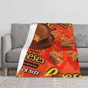 Reese's Peanut Butter Cups print flannel blanket, Lightweight Cozy Blanket, suitable for sofa, bed, camping, nap and travel. It is the best gift for family, classmates and friends on Black Friday, the school season.