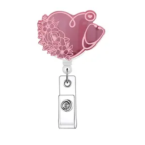 Cute Design Badge Holder, 1 Count Acrylic ID Holder with Clip for Nurses, Doctors, Students & Office Staff, Identification Badges & Supplies