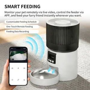 Smart pet feeder with scheduled feeding, remote voice control, and video feature for home use