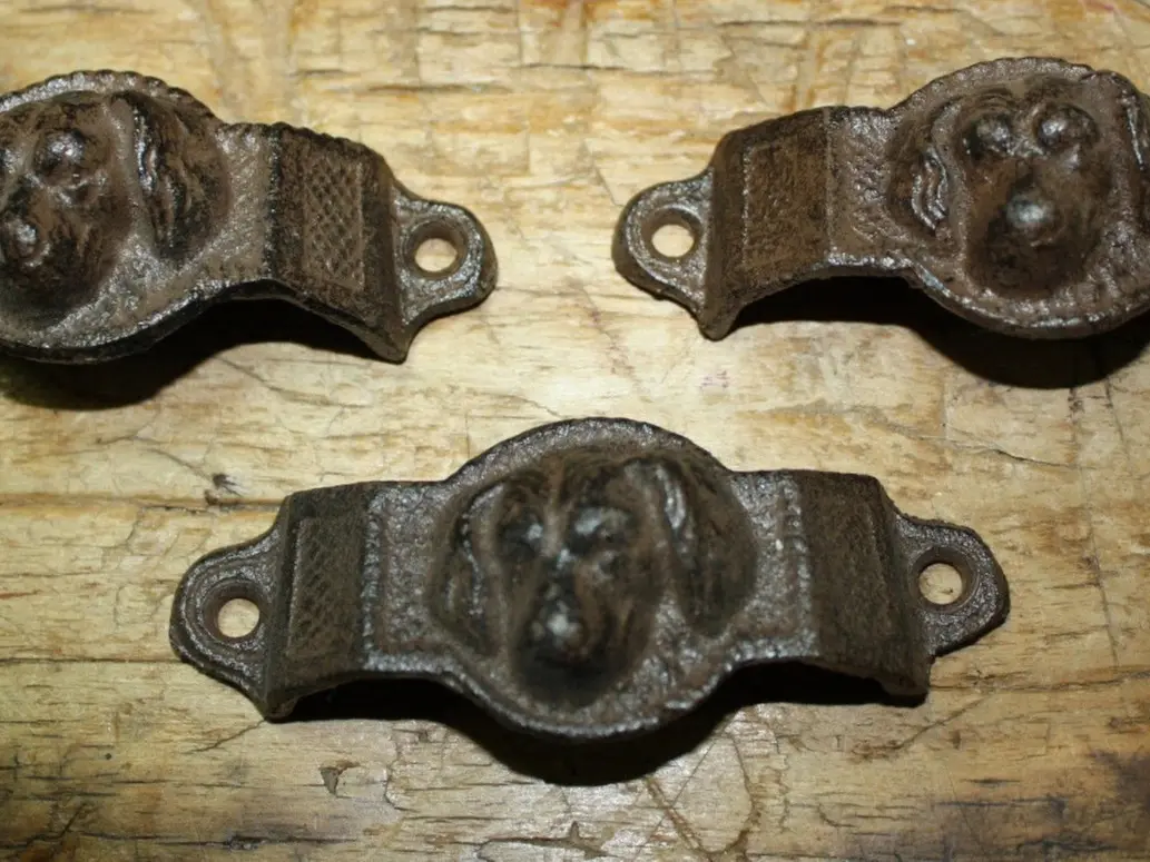 2 Cast Iron Antique Victorian Style DOG Drawer Pull, Barn Handle, Door Handles