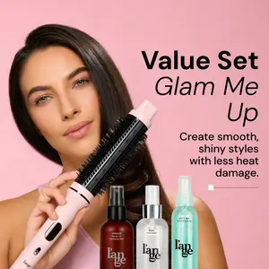 L'ANGE HAIR - Glam Me Up Value Set - Salon-Quality GlamWave Thermal Ionic Brush, Adjustable Rival Heat Shield, Lightweight Manage Marula Oil Hydrating Spray, Salt + Sea Texturizing Spray (4oz Each) for Flawless Smooth Hair, Heat Free Styler