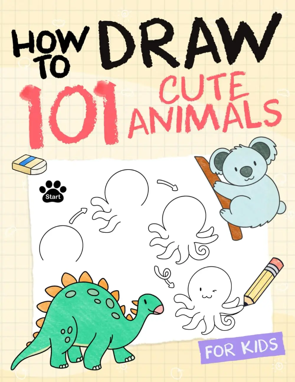 How To Draw Animals For Kids: Simple And Easy Drawing Book To Learn How To Draw Dog Cat Lion Elephant Dolphine and More Step By Step For Kids, Paperback