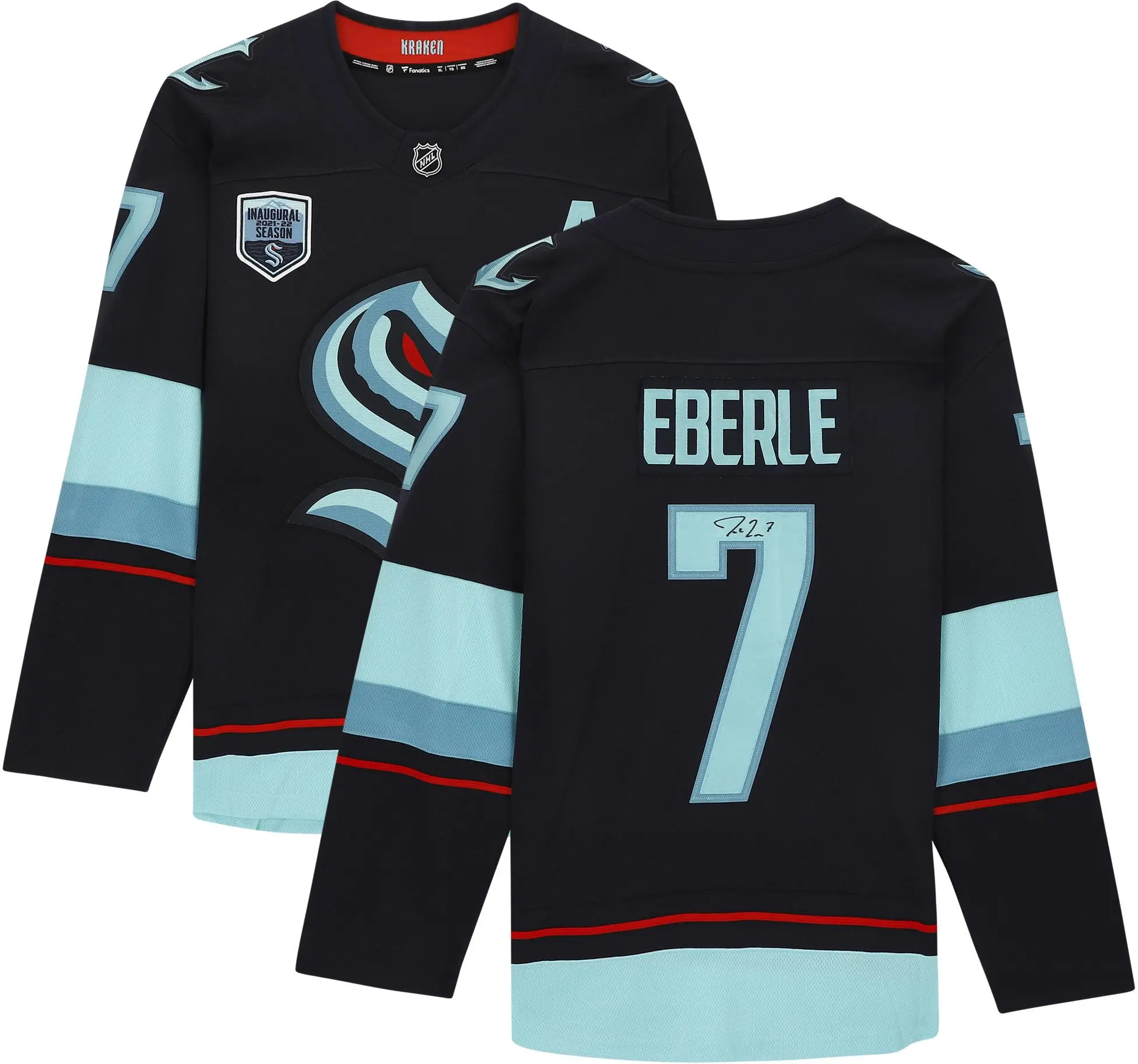 Jordan Eberle Seattle Kraken Autographed Navy Fanatics Breakaway Jersey with Inaugural Season Jersey Patch - Fanatics Authentic Certified