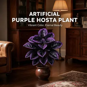 Artificial Purple Hosta Plant 18 Heads 29.5in - Lifelike Vibrant Fake Foliage | No Maintenance Decorative Leaves for Home Office Indoor Outdoor Decor