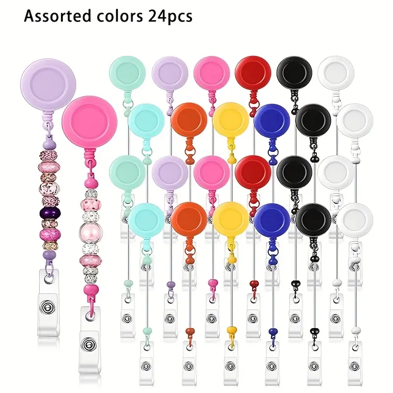 24-piece beaded badge roll stand with extendable bracket is suitable for beaded loose blank rectangular identity card name badge roll with belt clip for beaded items, jewelry, DIY - beaded kit