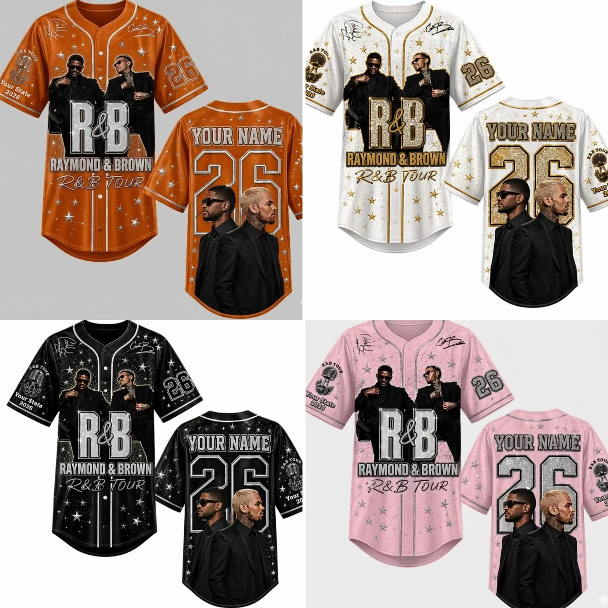 Unisex Brown and U Raymon and Brown R&B Tour Baseball Jersey gift for true fans for concert