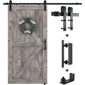 6.8FT Sliding Barn Door Hardware Kit (Include 6.8ft Track Kit & Pull Handle Set & Floor Guide), Smoothly and Quietly, Easy to Install, Fit 36"-40" Wide Door Panel (J Shape)