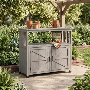 Wooden Patio Bar Table Set with Storage, Outdoor Storage Cabinet for Grilling Accessories,Buffet Cabinet Sideboard for Outdoor and Indoor,