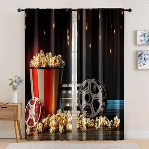 2 Piece Popcorn Projector Print Curtains, Fashionable Rod Pocket Window Drapes for Bedroom and Living Room, Comfortable Atmosphere