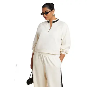 ELOQUII Women's Plus Size Quarter Zip Stripe Detail Sweatshirt