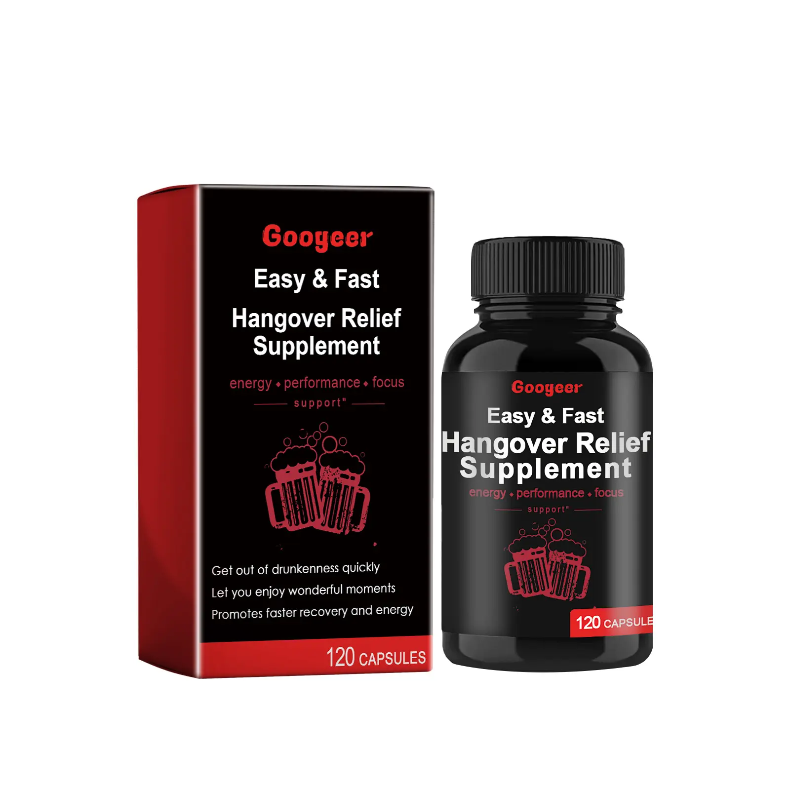 Hangover Support Capsules, Dietary Supplement, Supports Post-Drinking Wellness, Helps Boost Energy & Body Recovery, Supports Overall Comfort, Daily Nutritional Supplement, 120 Capsules Per Bottle