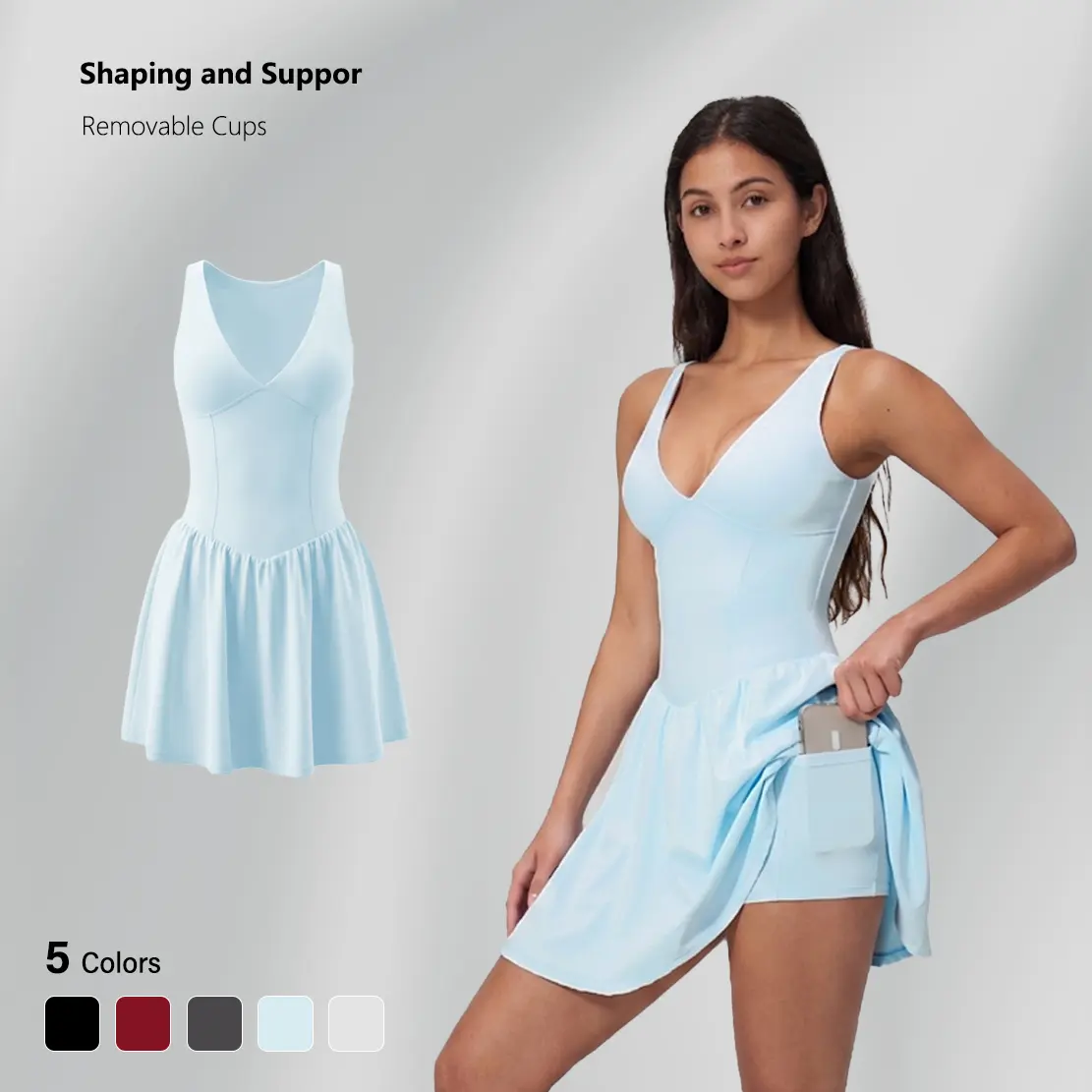 Women's Summervibes Athletic Dress — Sleeveless, V-Neck, and Fitted Waist Design Crafted from Soft Stretch Fabric for Fitness Training and Everyday Casual Activities Outdoor Fun