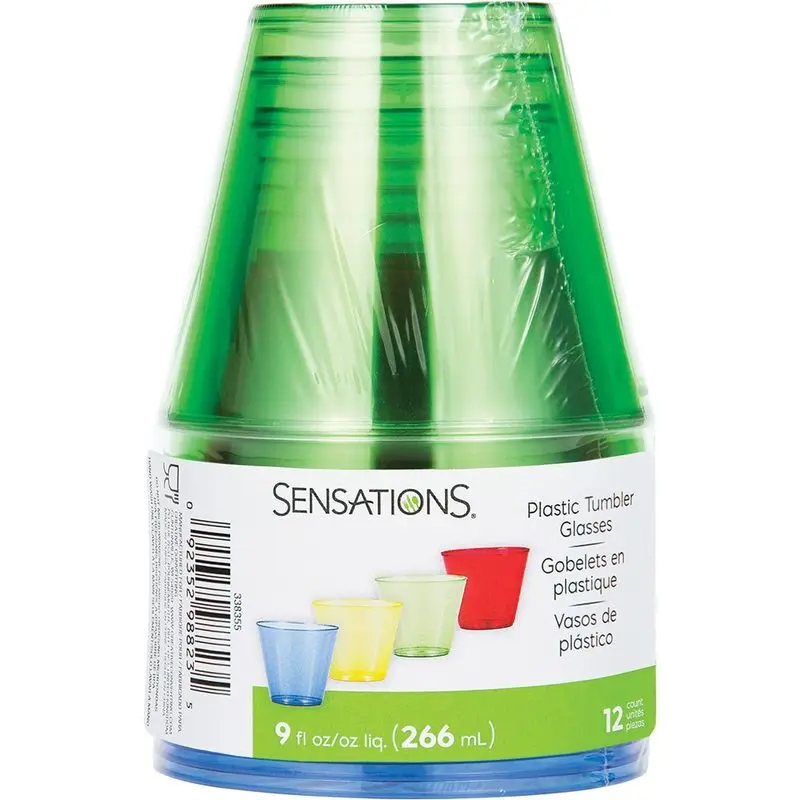 Creative Converting 338355 9 oz Plastic Glasses, Assorted Colors - 12 Count