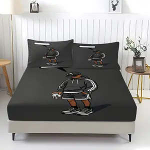 Trendy boy patterned bed sheet with comfortable printed pattern, including 1 bed sheet and 2 pillowcases, comfortable bedding, anti slip dust cover suitable for bedrooms and guest rooms, suitable for children or adults as gifts