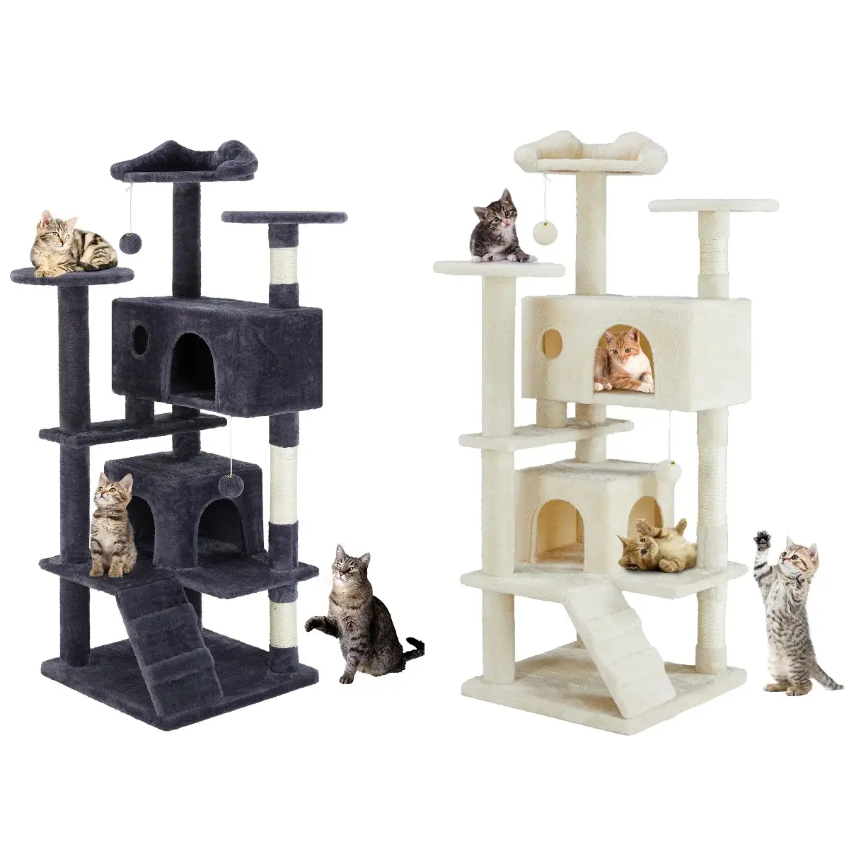 Multi-Functional Cat Tree Tower for Indoor Cats, Cat Climbing Frame Pet Furniture with Scratching Post, Cat House Lounge and Recreation Area with Deta