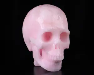 Huge 4.4" Pink Aragonite Carved Crystal Skull & Spine, Realistic, Crystal Healing