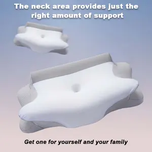 Double-sided contouring neck pillow: Made of memory foam material with cooling function, it offers excellent support. This pillow features a divided dual-height design, making it suitable for people who sleep on their sides, backs, or stomachs.