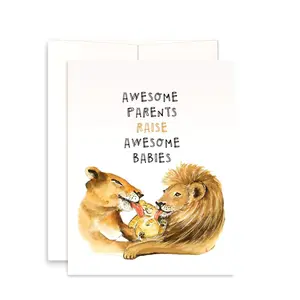 Funny Lion Pre-Loaded Greeting Card - Baby Congratulations Card for First-Time Mom and Dad - New Parents Gift by Liyana Studio, Pre-Loaded Greeting Cards