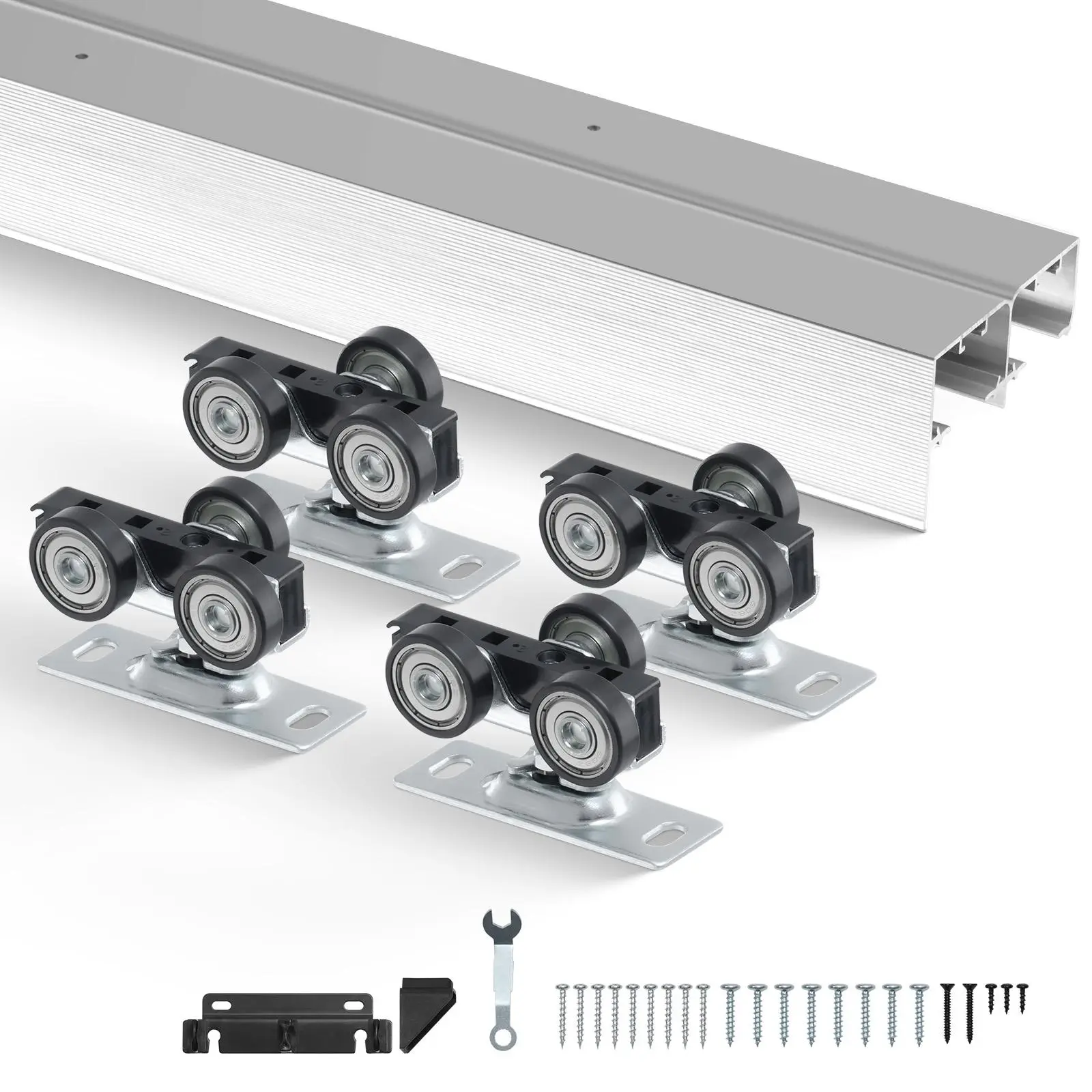 【Fallpicks】VEVOR Heavy Duty Bypass Sliding Hardware Kit, 5ft Aluminum Alloy Set for 2-Door System, Fits 1 3/8"-1 3/4" Thick Doors, Easy Install for Closets, Living Rooms, Bathrooms
