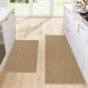 Kitchen Rugs and Mats, Non Slip Washable Set of 2 count, Absorbent Kitchen Mats for Floor, Kitchen Runner Rug, Rubber Backing, for Kitchen Decor, Front of Sink(Khaki, 20''x 32''+ 20''x '')
