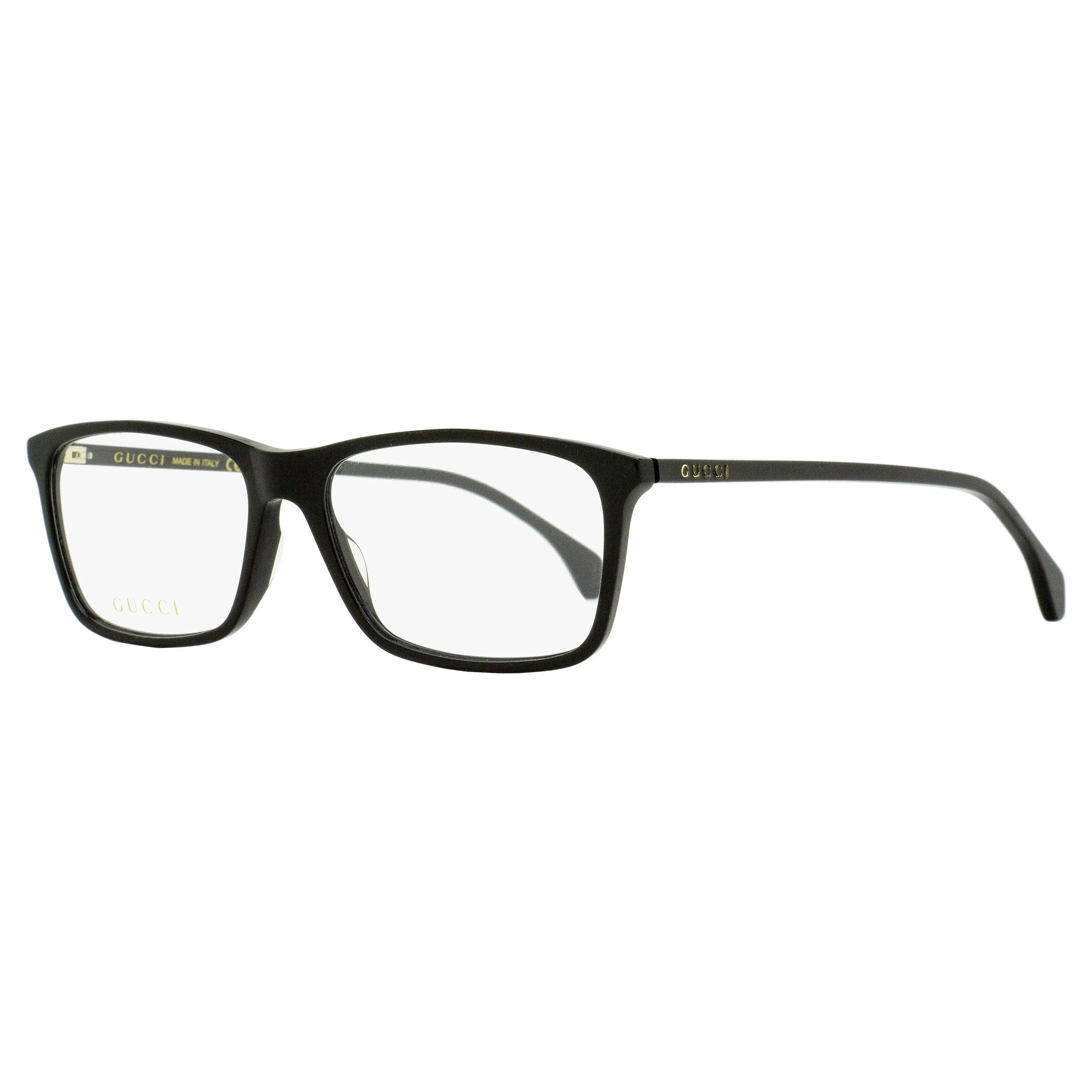Gucci GG0553O Men's Rectangular Fashion Frames, Lightweight Acetate with Hot Print Lettering, Black 56mm, Fashion Eyeglasses Men's Frames, Bold Fashion-Forward Designs, Eyewear