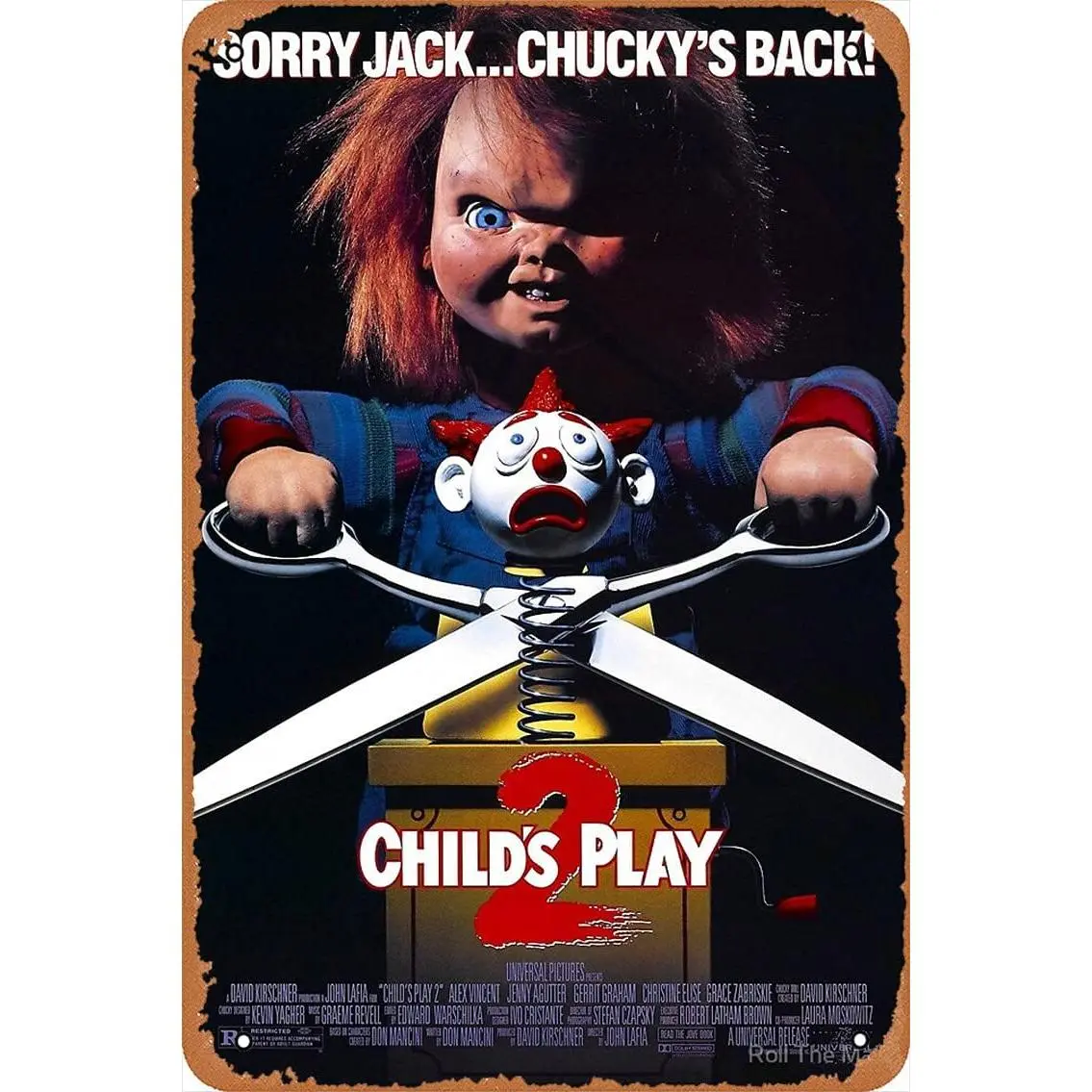 8x12 in Metal Tin Sign - Chucky 2 Child's Play 2 Movie Print Plaque, Spooky Halloween Wall Decor, Bedroom Home Accent, Home Decor Products