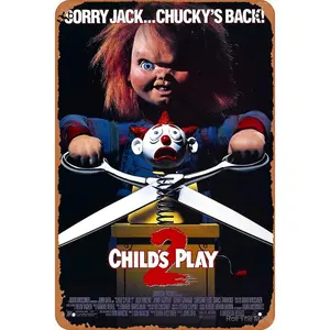 8x12 in Metal Tin Sign - Chucky 2 Child's Play 2 Movie Print Plaque, Spooky Halloween Wall Decor, Living Room Bedroom Home Accent