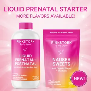 Pink Stork Liquid Prenatal Starter Duo with Nausea Support | 3 Flavor Options | Organic Whole-Food Nutrition for Pregnancy | Methylated Folate, Vitamin B6, Superfoods, 1 month supply