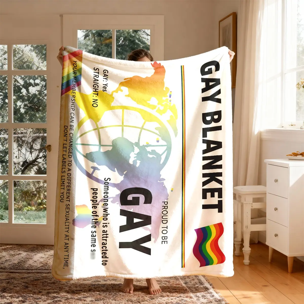 Rainbow Flag Proud to Be Gay Blanket, Soft Flannel Throw, Large Size, Perfect for Bed Sofa Office Camping Travel, Ideal Gift