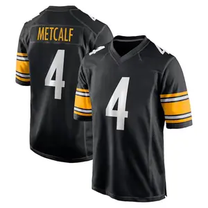 Pittsburgh Metcalf 4 Black/White/Gold Football Player Game Jerseys, Sports Stitched T-shirts Top for Men Women Youth Boys Girls
