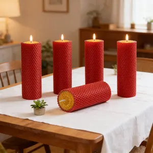 4pcs Double-Color Beeswax Candles, 10cm x 3. 5cm Honey-Scented, Glittery Red & Yellow, Perfect for Gifts, Birthdays, Yoga, Home & Christmas Decor, Indoor Use Only, Gift Candles | Glittery Candle Design | Wax Candle, Candle Decor