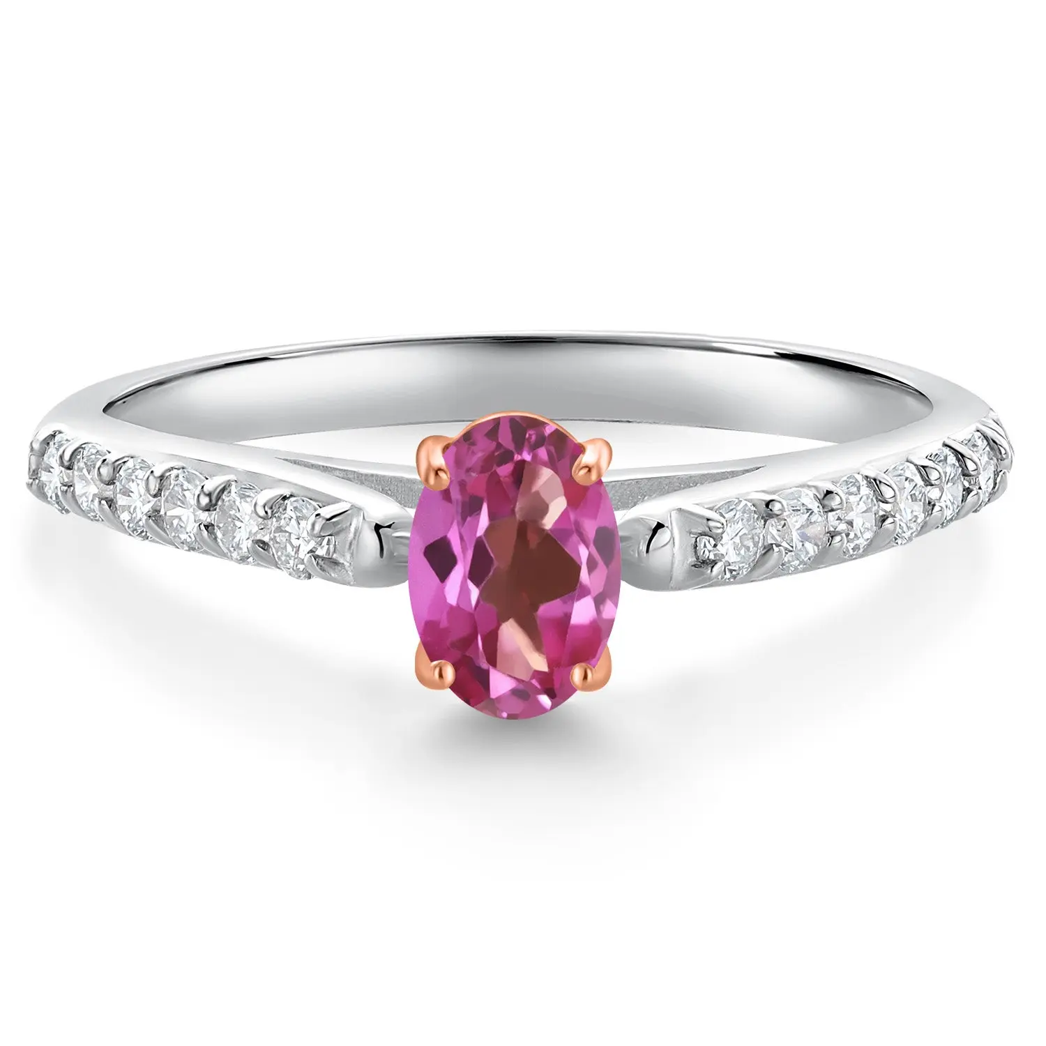925 Silver and 10K Rose Gold Pink Mystic Topaz and White Lab Grown Diamond Engagement Ring For Women (0.68 Cttw, Oval 6X4MM, Gemstone Birthstone)