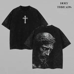 Holy Threads Jesus Christ Cry Washed T-Shirt, Jesus Cry Tee, Jesus Tshirt , Cross Tee, Christian Apparel Streetwear Menswear Oversized Top Men and Women