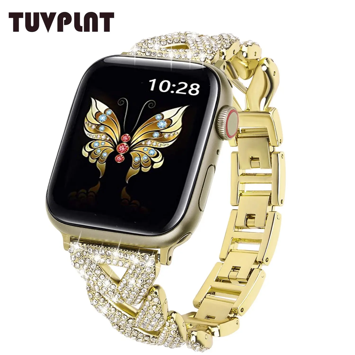 TUVPLNT Rhinestone Decor Watch Band (Band Only), Bling Watch Band for Apple Watch Series 9 8 7 6 5 4 3 2 1 SE, Fashion Wearable Accessories for Apple