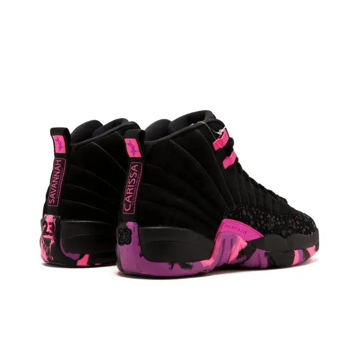 Unisex Black Nubuck Mid-Top Retro Sneakers - Footwear with Pink Camo Pattern Rubber Outsole, Casual Street Style, Brand New in Original Box
