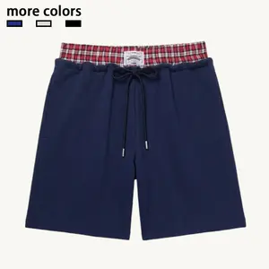 Women’s double-waist plaid-lined sweat shorts, casual loose drawstring streetwear shorts