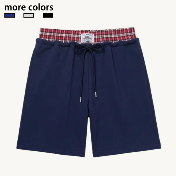 Women’s double-waist plaid-lined sweat shorts, casual loose drawstring streetwear shorts