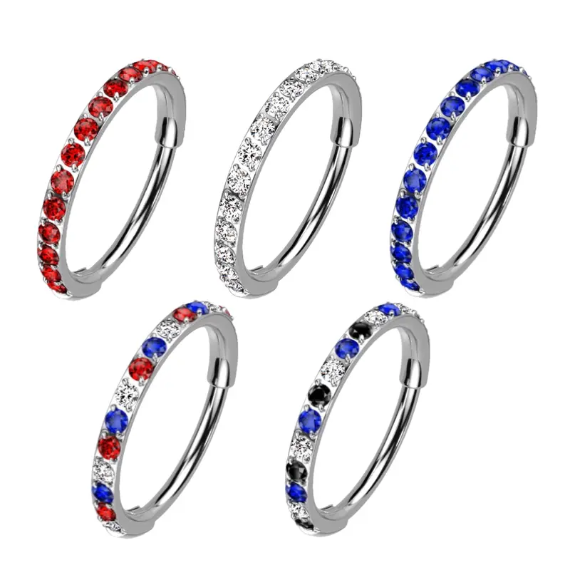 Titanium 4th of July Micro Gem Hinged Nose Hoops | 20g