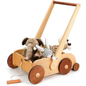 Wooden Baby Walker, Adjustable Speed Anti-Rollover Push Walker Toy for Babies Learning to Walk, Natural Wood Toddler Push and Pull Toys Wagon Christmas Toy for Boy Girl 12 3, 1st Birthday Gift
