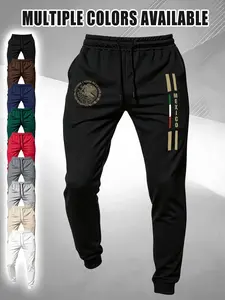 Men's Trendy Print Casual Long Pants, Mexico Eagle Letter Design, Soft Fabric, Multi-Color Options, Summer Outdoor Wear