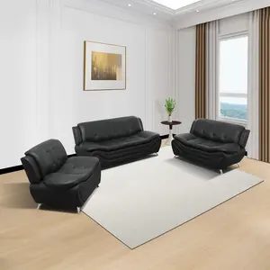 Black Faux Leather 3-Piece Couch Set for Modern Home Decor with Sleek Design and Comfortable Seating in Contemporary Style Durable Luxurious Versatile Easy Integration