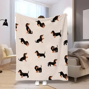 Dachshund Blanket Throw, Dachshund Dog Flannel Throw Blanket For Human Dogs, Lightweight Soft Cozy Plush Fleece Cute Puppy Dog Lover Blanket For Bedroom Living Rooms Sofa Couch