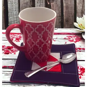 Handmade Coasters Patchwork Mug Rugs Handmade Coffee Mats Red White and Blue Cotton Table Mats Quilted Coasters Home Decor Coffee Lover Gift