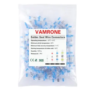 100PCS Blue Waterproof Solder Seal Wire Connectors 16-14 AWG, Heat Shrink Butt Connectors Terminals Solder Sleeve Wire Splice Connector for Marine Boat Wire Joint