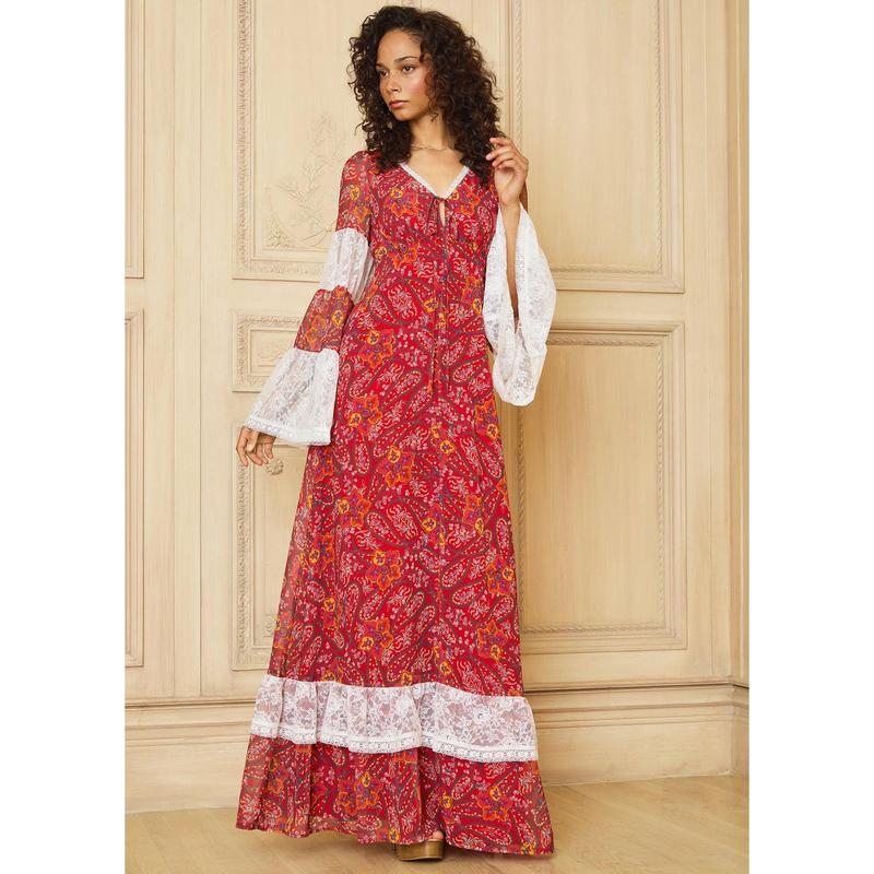 GUNNE SAX by ModCloth Josephina Bell Sleeve Maxi Dress - Limited Edition - Red Paisley Print (XS-4X)