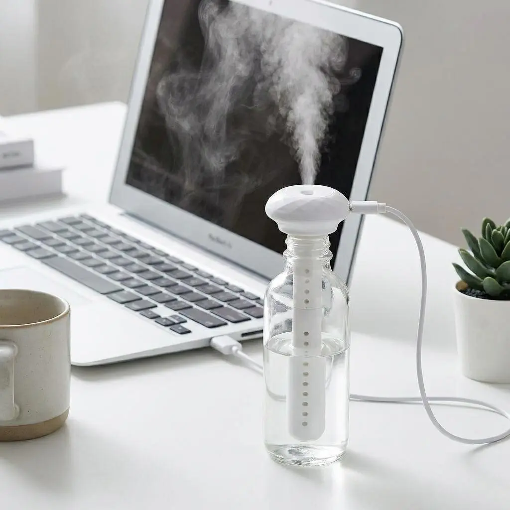 Mini USB Cool Mist Portable Donut Humidifier, Unlimited Water Tank Small Desktop Mist Maker, Silent Operation & Auto Shut-off, Personal Travel Humidifier for Car, Office, Bedroom & Home, Soothe Dry Skin