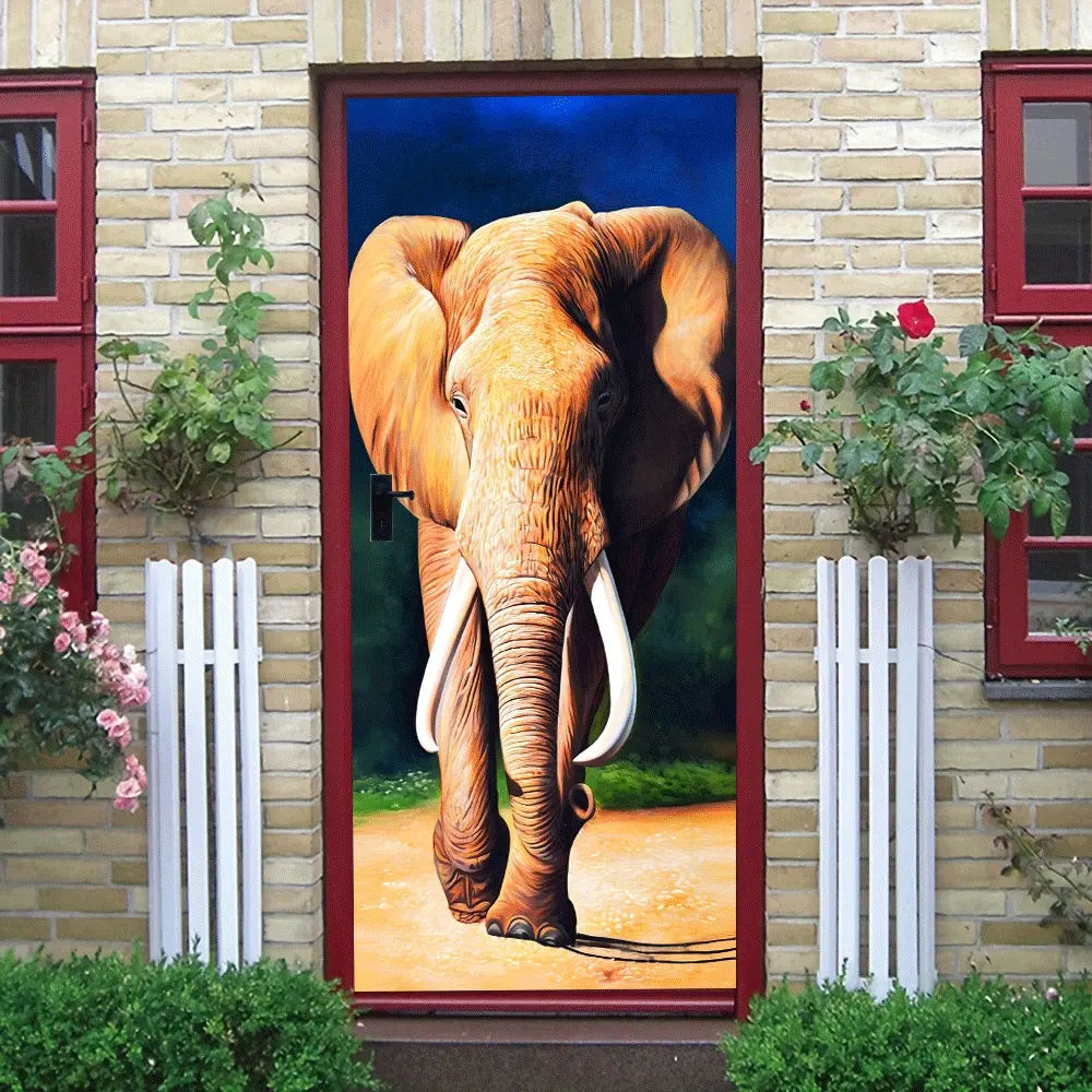 2 African Savannah Elephant Wall Sticker Removable Self Adhesive Wallpaper Animal Theme Home Decor Mural Kids Room Nursery Background Decoration Eco Friendly PVC Material Large Size Living Room Bedroom
