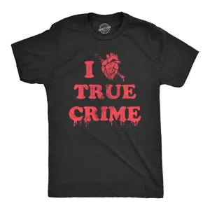 Mens I Heart True Crime T Shirt Funny Spooky Documentary Lovers Novelty Tee for Guys Mens Funny T Shirts Cool Vintage Fashion T-Shirt Gift Classic Menswear Funny Movie Short Sleeve Novelty Tees for Guys Black