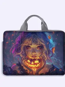 Halloween Girl & Pumpkin Print Notebook Cover, Soft Zipper Bag for Laptop, Tablet, All Seasons Casual Style, Girls' School Supplies