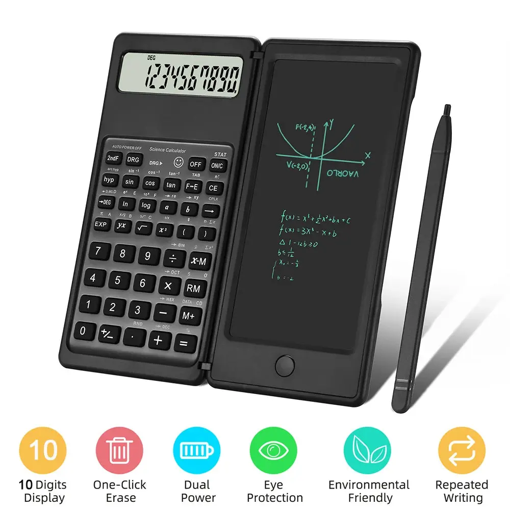 2-in-1 Foldable Scientific Calculator with 6-Inch LCD Writing Tablet – 10-Digit Display for Students, Teachers & Professionals
